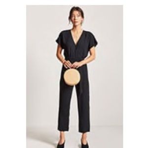 black wide leg surplice jumpsuit